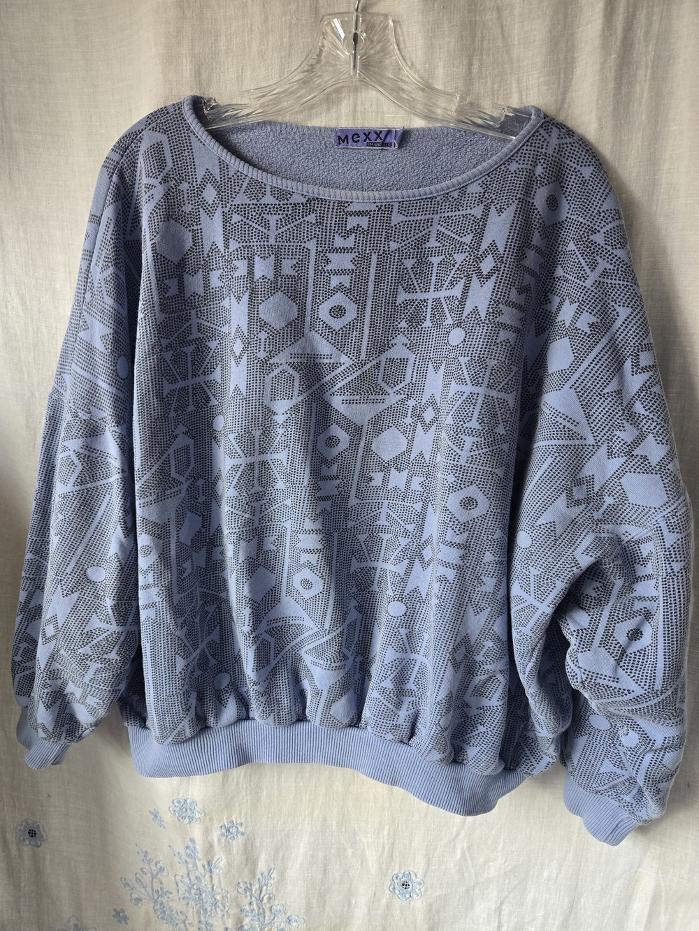 Vintage Mexx 80s 90s Geometric Slouchy Sweatshirt Light Blue Pastel, Large